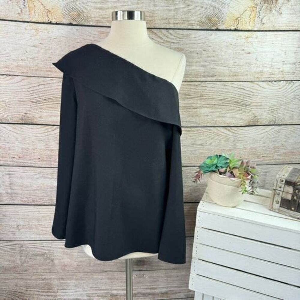 Club Monaco XS Black Off-Shoulder Long Sleeve Crepe Women's Blouse
